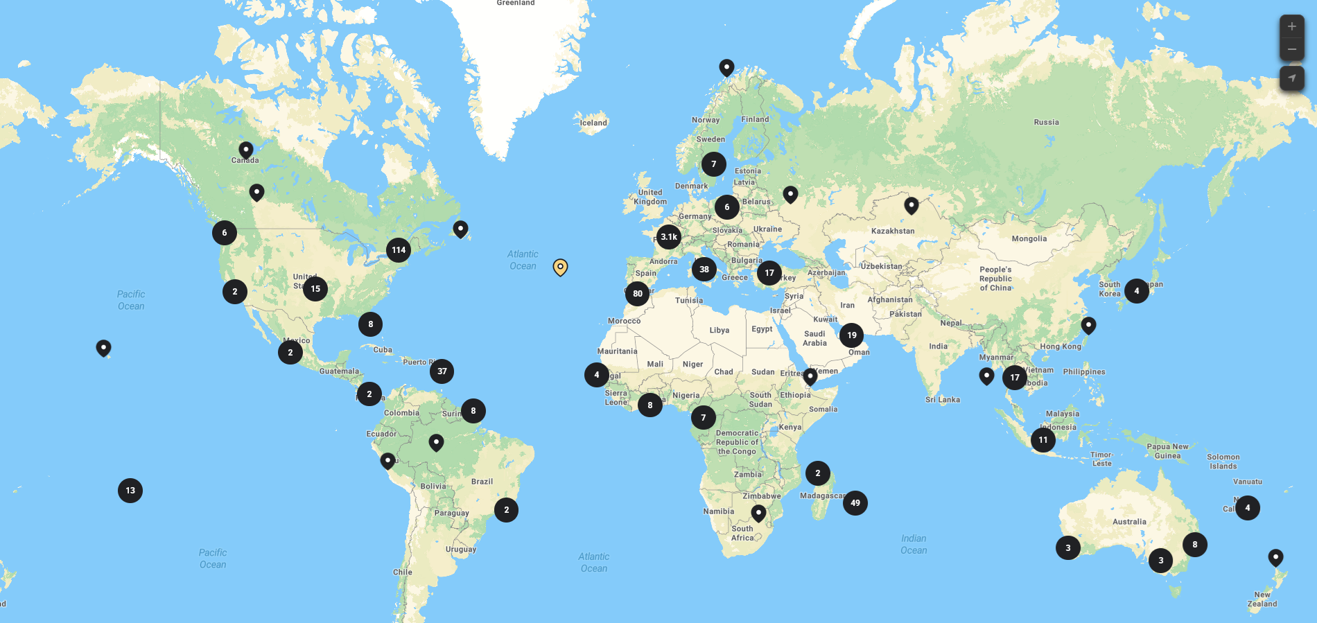 Carte des membres de la communauté Digital Circle dans le monde